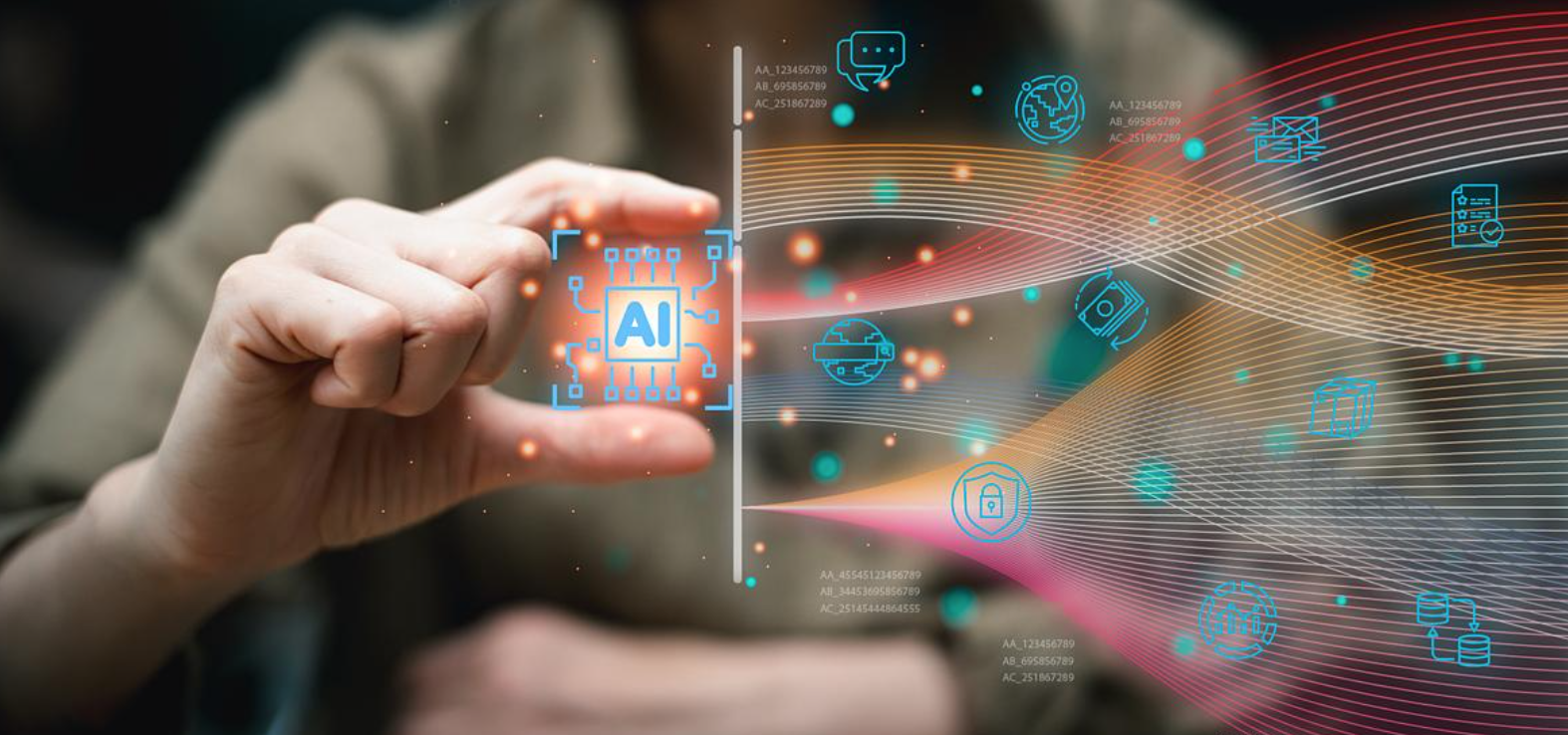 person holding a visual representation graphic of AI 