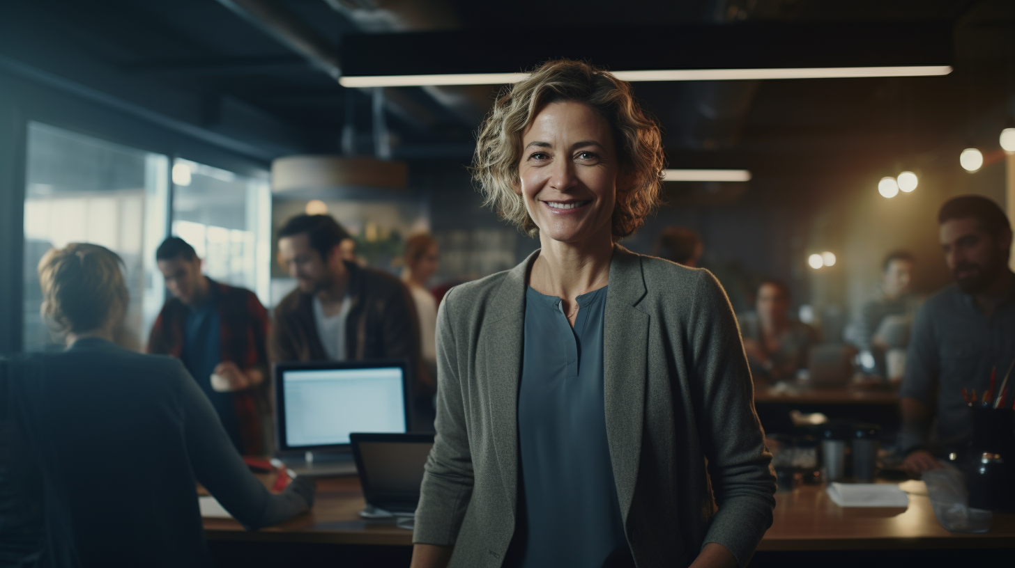 ignitexds_a_happy_middle_aged_hip_female_CEO_working_with_emplo_a8c6debf-8966-4707-a44e-0149aa8aa542